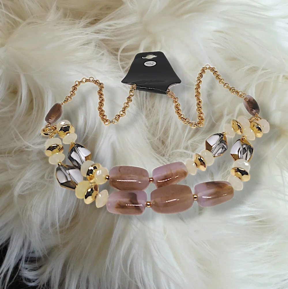 Gold Tone Necklace with Earth Tones Stones